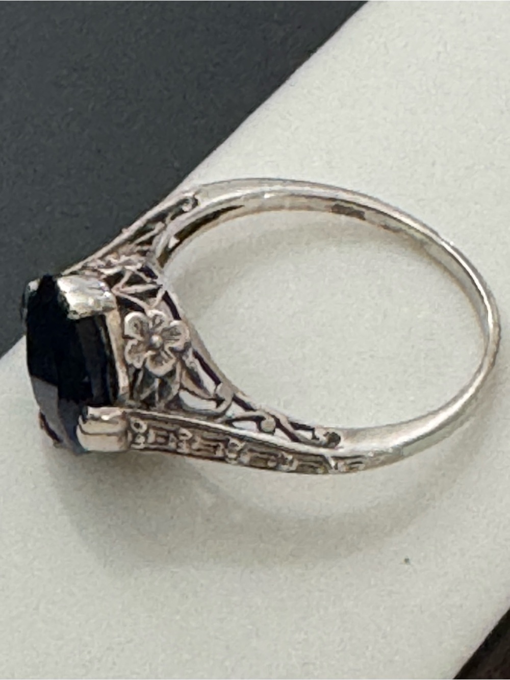 Vintage-Style Sterling Silver Blue Sapphire Filigree Ring Size 6.5